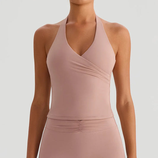 Top deportivo sin costuras de compresión con cuello halter