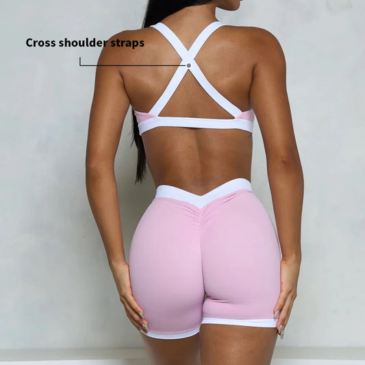 Conjunto de gym con sujetador y shorts de talle alto efecto realce