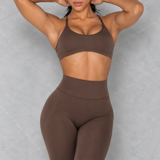 Conjunto de yoga marrón chocolate con pantalón acampanado – CASA FIERA